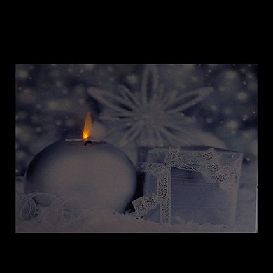 LED Lighted Candle and Gift Wintry Scene Christmas Canvas Wall Art 12" x 15.75"