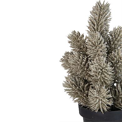 8.5 Potted Champagne Metallic Glitter Artificial Pine Christmas Tree  - Unlit