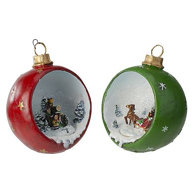 Set of 2 LED Lighted Winter Scene Christmas Ornament Decorations 5.75"