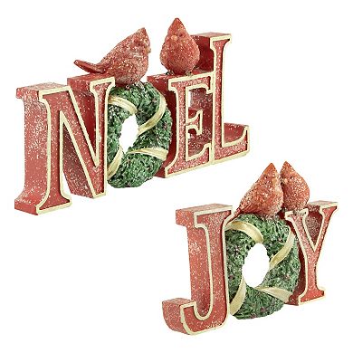 Set of 2 "Joy " and "Noel" Christmas Signs 10"