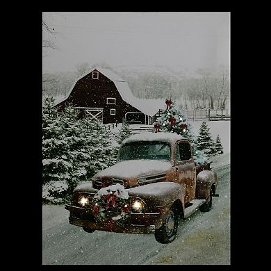 LED Lighted Fiber Optic Truck with Tree Christmas Canvas Wall Art 15.75"  x 11.75"