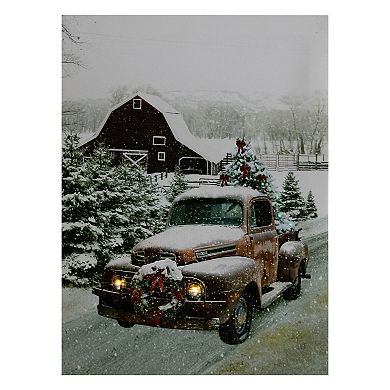 LED Lighted Fiber Optic Truck with Tree Christmas Canvas Wall Art 15.75"  x 11.75"