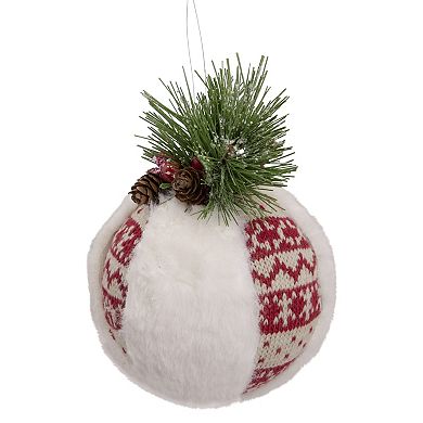 8" Faux Fur and Nordic Print Christmas Ball Ornament