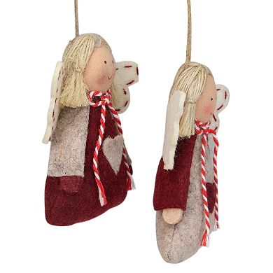 Set of 2 Gray and Red Angel Christmas Ornaments 3.5"