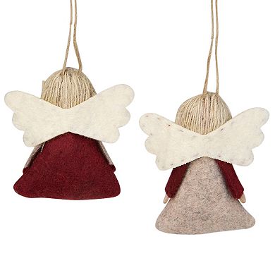 Set of 2 Gray and Red Angel Christmas Ornaments 3.5"