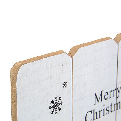 16” White Merry Christmas Post Card Winter Scene Wooden Wall Sign