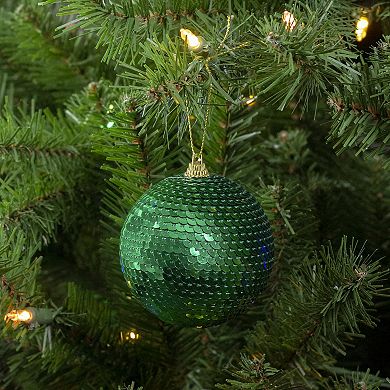 Green Sequin Shatterproof Ball Christmas Ornament 3"