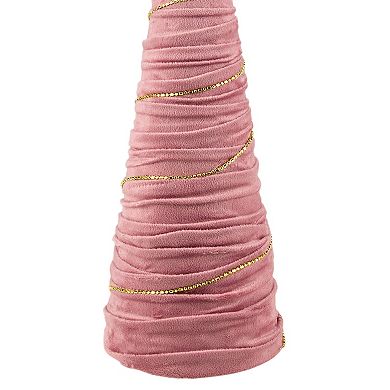 15.25" Pink Fabric with Gold Garland Christmas Cone Tree
