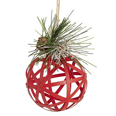 5" Red Rattan Style Metal Christmas Ball Ornament
