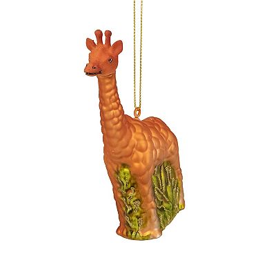 5" Orange Giraffe and Green Grass Glass Christmas Ornament