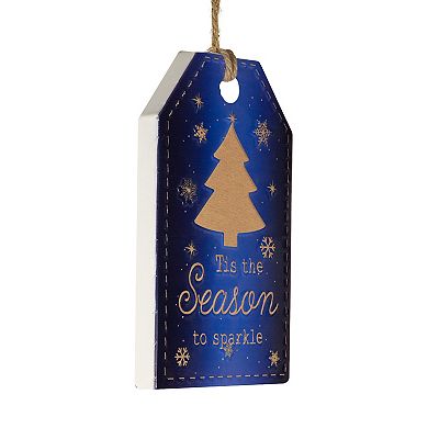 12.25" Tis the Season to Sparkle Blue Christmas Gift Tag Wall Decoration