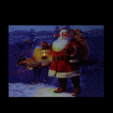 LED Lighted Santa Claus with Reindeer Christmas Canvas Wall Art 11.75" x 15.75"