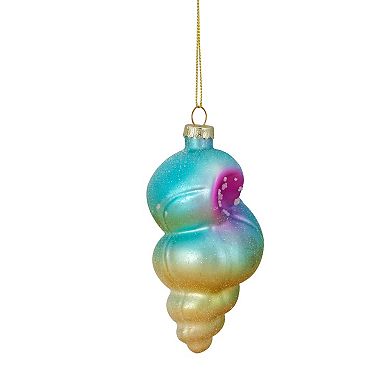 4.25" Blue and Pink Seashell Glass Christmas Ornament