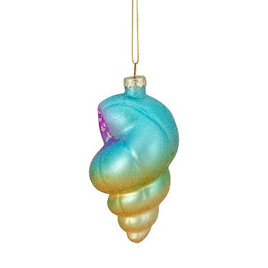 4.25" Blue and Pink Seashell Glass Christmas Ornament