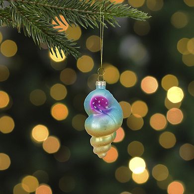 4.25" Blue and Pink Seashell Glass Christmas Ornament