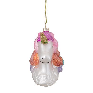 4” Rainbow Unicorn Head Hanging Glass Christmas Ornament