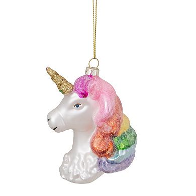 4” Rainbow Unicorn Head Hanging Glass Christmas Ornament