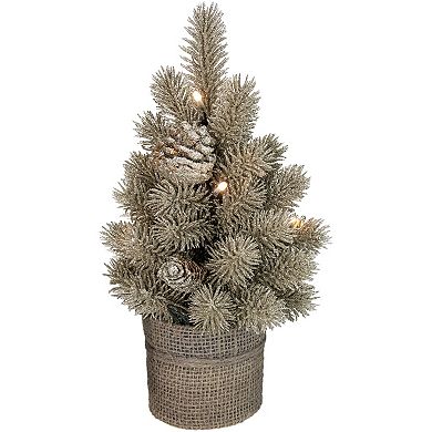 10.25" LED Potted Champagne Metallic Glitter Artificial Christmas Tree - Clear Lights