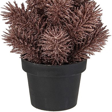 8.5" Rose Gold Potted Glittered Artificial Pine Christmas Tree - Unlit