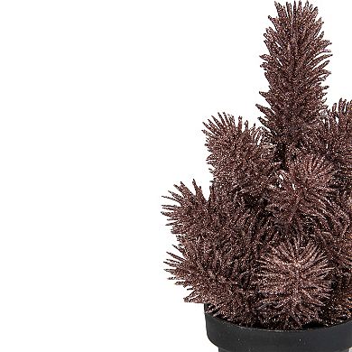 8.5" Rose Gold Potted Glittered Artificial Pine Christmas Tree - Unlit