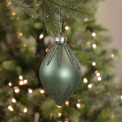 5" Matte Green Starburst Finial Glass Christmas Ornament