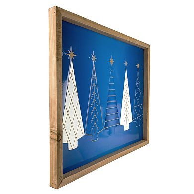 17.75" Blue and White Christmas Trees Wooden Framed Wall Art