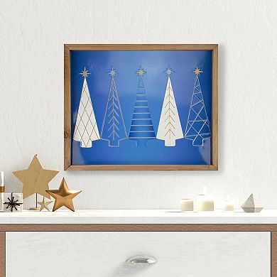 17.75" Blue and White Christmas Trees Wooden Framed Wall Art