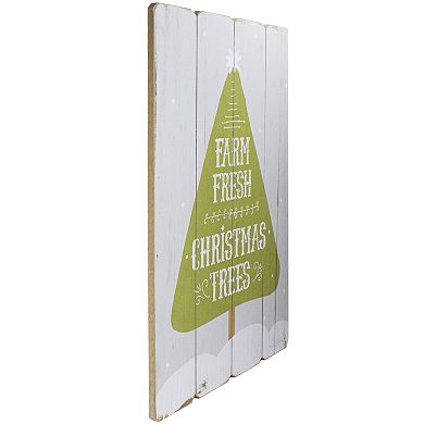 24” Gray and Green Farm Fresh Christmas Trees Wooden Hanging Wall Sign