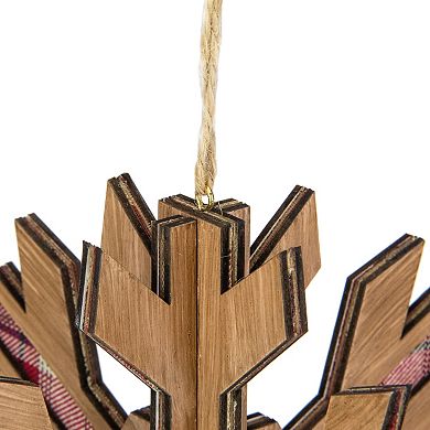 7" 3-D Faux Wood and Red Plaid Starburst Snowflake Christmas Ornament