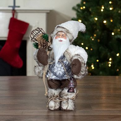 12"Standing Snow Lodge Santa Christmas Figure with a Lantern