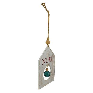 8" Rustic Wooden White "NOEL" With Green Bell Christmas Ornament