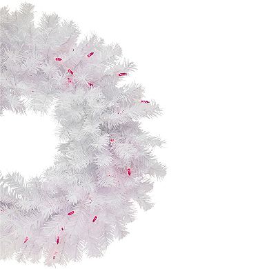 Pre-Lit Geneva White Spruce Artificial Christmas Wreath  24-Inch  Pink Lights