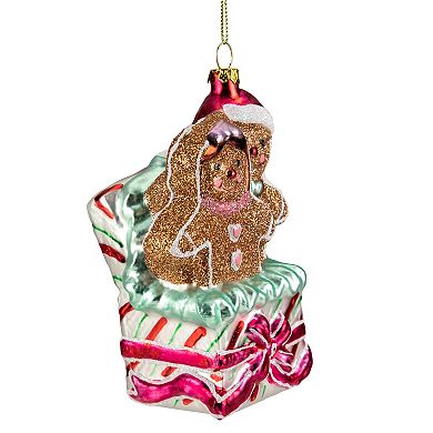4.5" Glittered Gingerbread Couple in Gift Box Glass Christmas Ornament