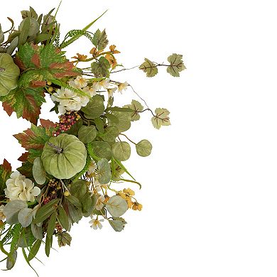 Pumpkins and Berries Artificial Fall Harvest Twig Wreath  24-Inch  Unlit