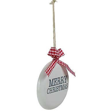 4.5" White and Red Merry Christmas Ornament with a Bow