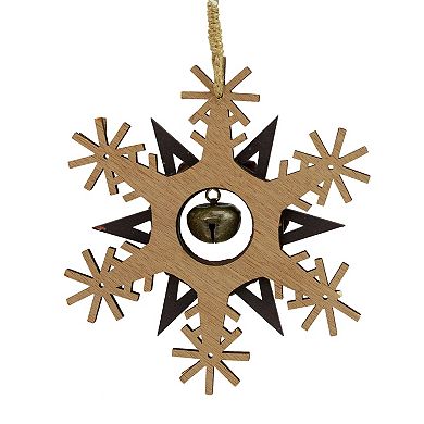 6" Brown and White Wooden Snowflake Christmas Ornament