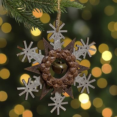 6" Brown and White Wooden Snowflake Christmas Ornament