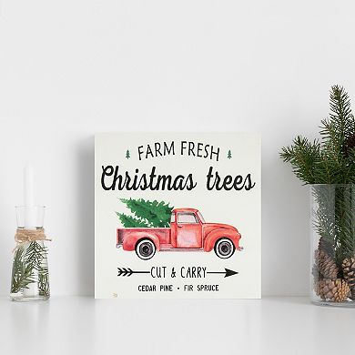 8" Farm Fresh Christmas Trees Wooden Wall Sign with Plaid Trim