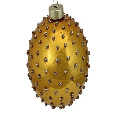 Golden Yellow 2-Finish Dot Round Glass Christmas Ball Ornament 4" (100mm)