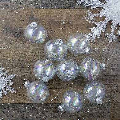 9ct Clear and Silver Iridescent Glass Christmas Ball Ornaments 2.5" (65mm)