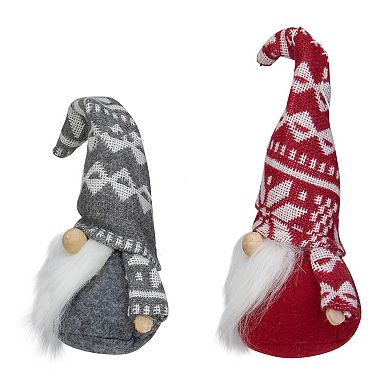 Set of 2 Red and Gray Gnomes with Nordic Hats Christmas Ornaments 7"
