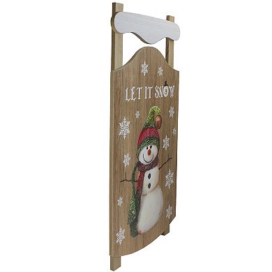 24” Let It Snow Wooden Sled Snowman and Snowflakes Wall Sign