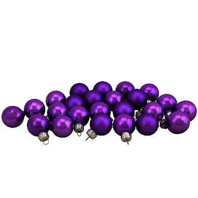 24ct Purple 2-Finish Glass Ball Christmas Ornaments 1" (25mm)
