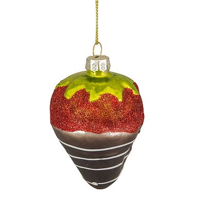 2.75" Brown  Red  and Green Chocolate Covered Strawberry Glass Christmas Ornament