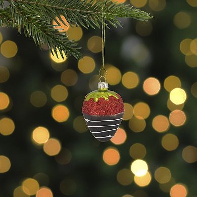 2.75" Brown  Red  and Green Chocolate Covered Strawberry Glass Christmas Ornament