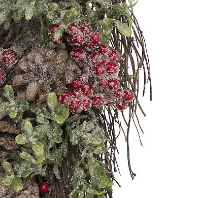 28" Glittered Pine Cone and Berry Artificial Teardrop Christmas Swag - Unlit