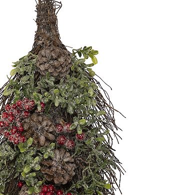 28" Glittered Pine Cone and Berry Artificial Teardrop Christmas Swag - Unlit