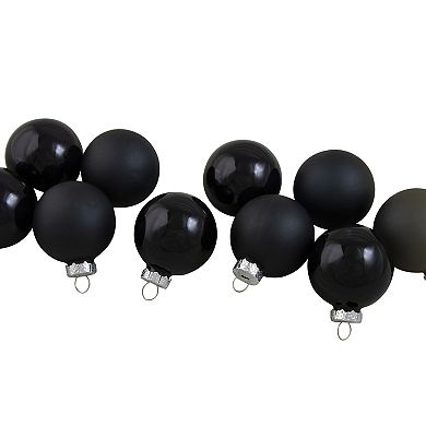 10ct Shiny and Matte Black Glass Ball Christmas Ornaments 1.75" (45mm)