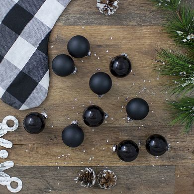 10ct Shiny and Matte Black Glass Ball Christmas Ornaments 1.75" (45mm)