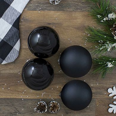 4ct Black 2 Finish Glass Ball Christmas Ornaments 4" (100mm)